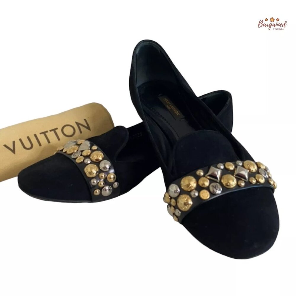 Authentic Louis Vuitton Black Suede Jeweled Smoking Loafers Size 36.5/6.5